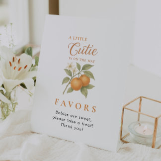 A Little Cutie Citrus Baby Shower Favor Table Top Pedestal Sign