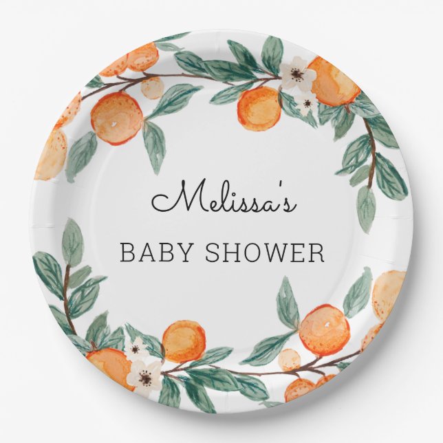 A Little Cutie Citrus Baby Shower Paper Plates (Front)
