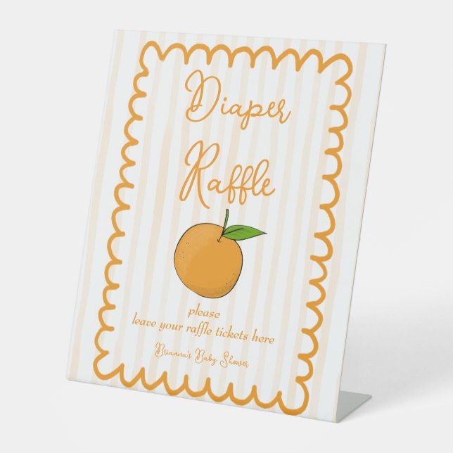 A little cutie citrus baby shower raffle table pedestal sign (Front)