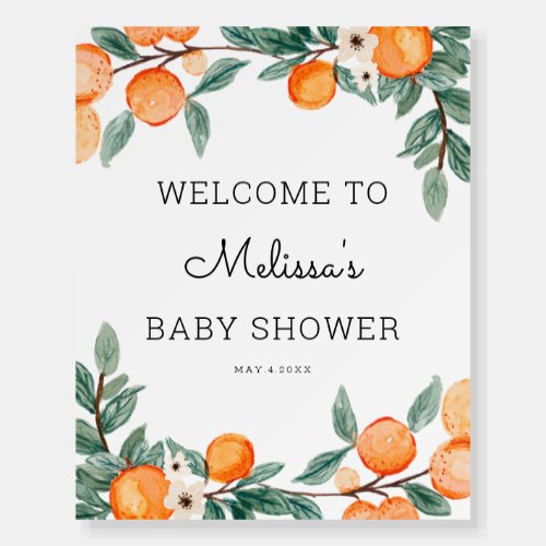 A Little Cutie Citrus Baby Shower Welcome Foam Board
