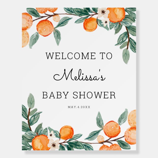 A Little Cutie Citrus Baby Shower Welcome Foam Board (Front)