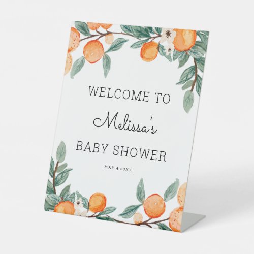 A Little Cutie Citrus Baby Shower Welcome Pedestal Sign