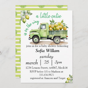 a little cutie citrus lemon track baby shower invitation