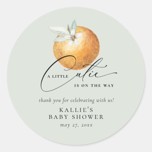 A Little Cutie Citrus Orange Baby Shower Classic Round Sticker