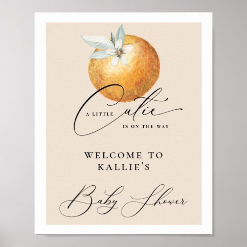 A Little Cutie Citrus Orange Baby Shower Poster