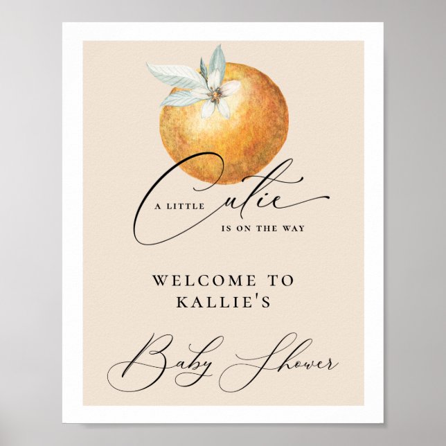 A Little Cutie Citrus Orange Baby Shower Poster (Front)