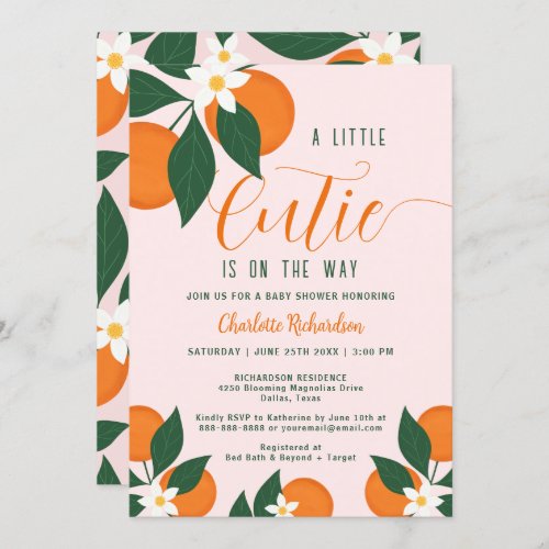 A Little Cutie Citrus Orange Botanical Baby Shower Invitation