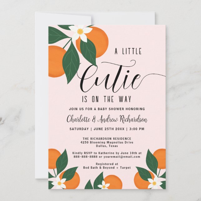 A Little Cutie Citrus Orange Couples Baby Shower Invitation (Front)