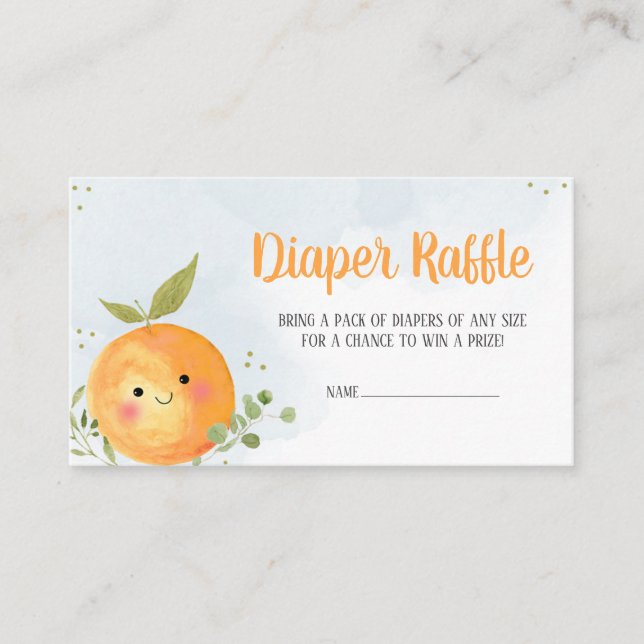 A Little Cutie Citrus Orange Diaper Raffle Enclosure Card (Front)