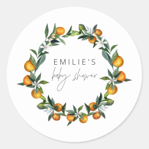A Little Cutie Citrus Orange Fruit Baby Shower Classic Round Sticker