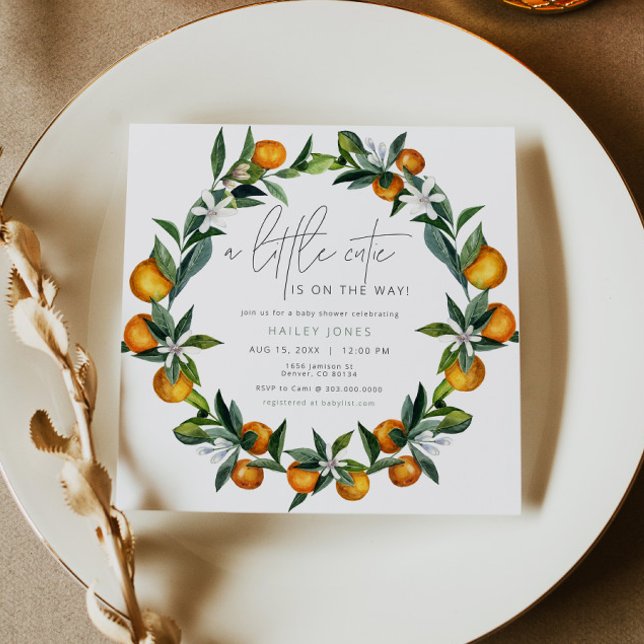 A Little Cutie Citrus Orange Fruit Baby Shower Inv Invitation (Creator Uploaded)