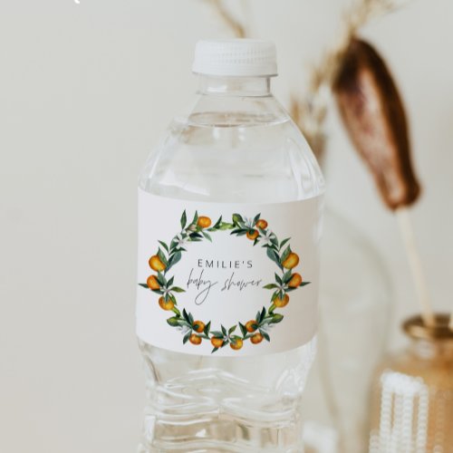 A Little Cutie Citrus Orange Fruit Baby Shower Water Bottle Label