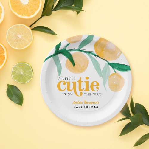 A little Cutie Citrus Orange Retro Baby Shower Paper Plates