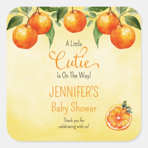 A Little Cutie Citrus Watercolor Baby Shower Square Sticker