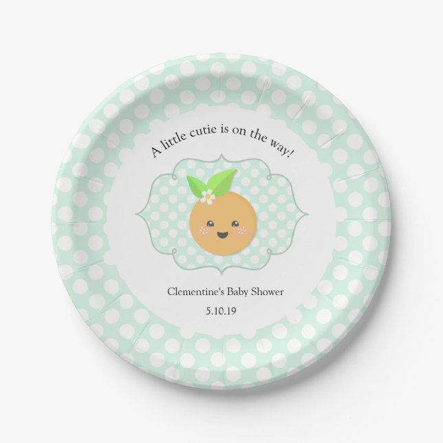 A Little Cutie | Clementine Baby Shower Paper Plates (Front)