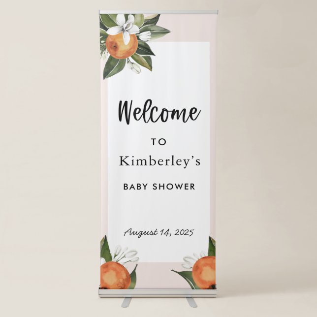 A Little Cutie Clementine Girl SHOWER Welcome  Retractable Banner (Front)