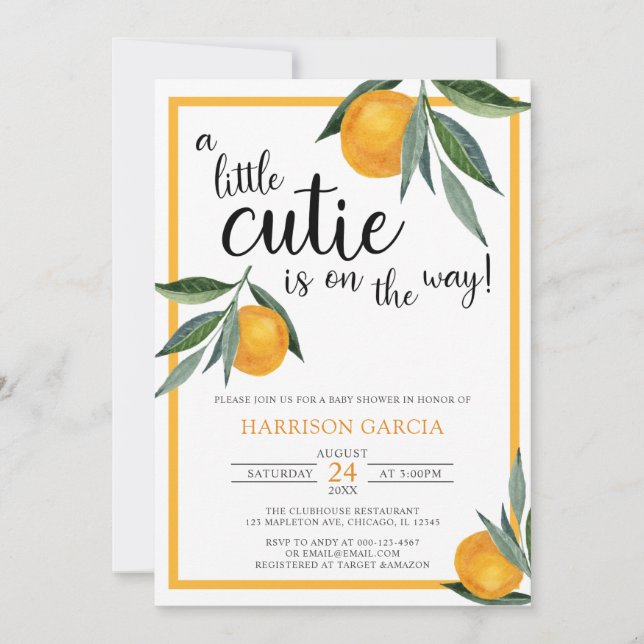 A Little Cutie Clementine Orange Baby Shower Invitation (Front)