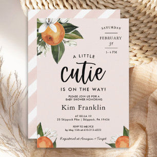A Little Cutie Clementine Orange Girl BABY SHOWER Invitation