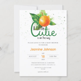 A Little Cutie Green Striped Watercolor Tangerine Invitation