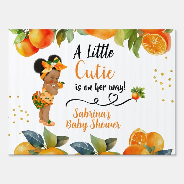 A little Cutie is on her Way Baby Shower  Sign (Front)