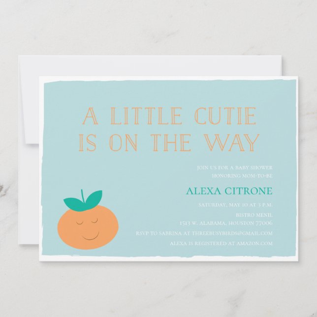 A little cutie is on the way baby shower invitation (Front)