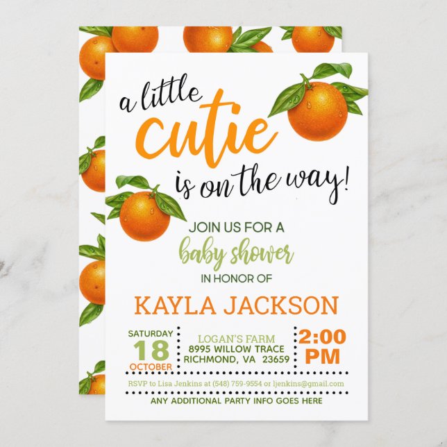 A Little Cutie is on the Way Baby Shower Invitation (Front/Back)