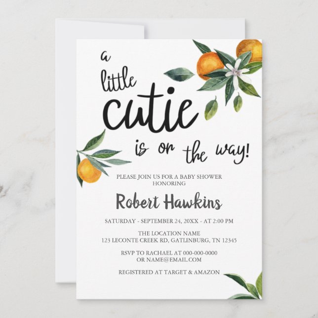 A Little Cutie is on the Way Baby Shower Invitation (Front)