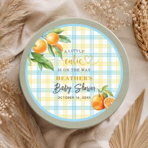 A Little Cutie is on the Way Blue Baby Shower Classic Round Sticker