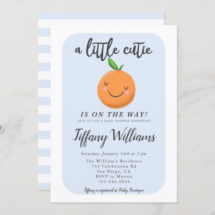 A Little Cutie Is On The Way Blue Baby Shower Invitation Zazzle Com