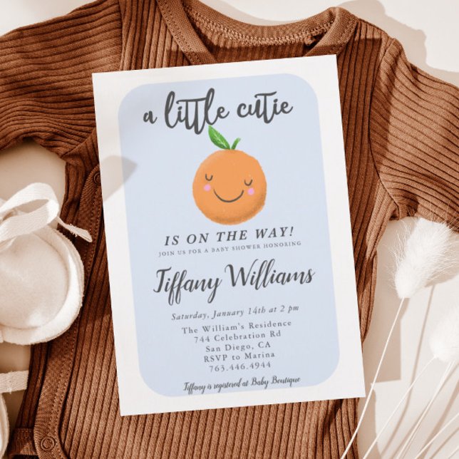 A Little Cutie Is On The Way Blue Baby Shower Invitation (Creator Uploaded)