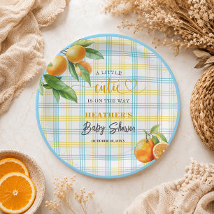 A Little Cutie is on the Way Blue Baby Shower Paper Plates