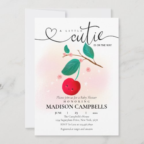 A Little Cutie is On The Way Cherry Invitation