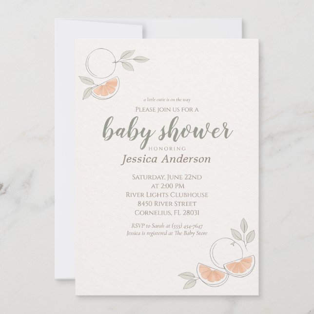 A Little Cutie Is on the Way Citrus Baby Shower Invitation (Front)