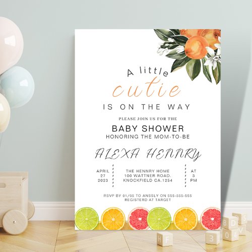 A little cutie is on the way citrus baby shower invitation