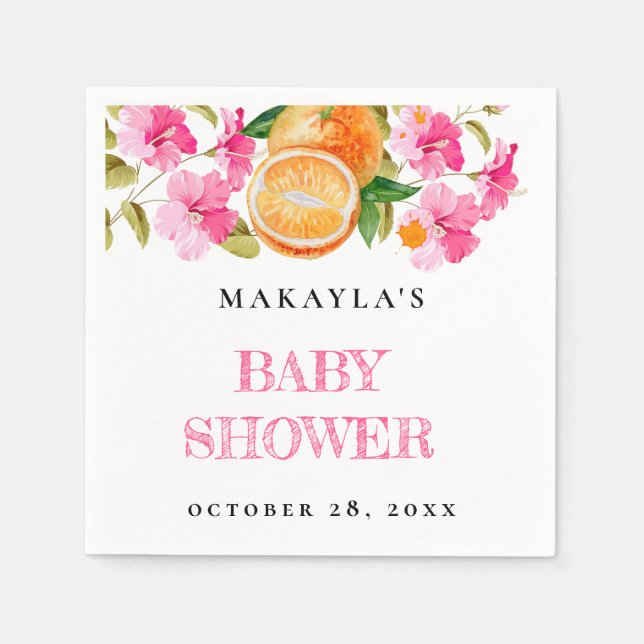 A Little Cutie Is On The Way Citrus Baby Shower Napkins (Front)