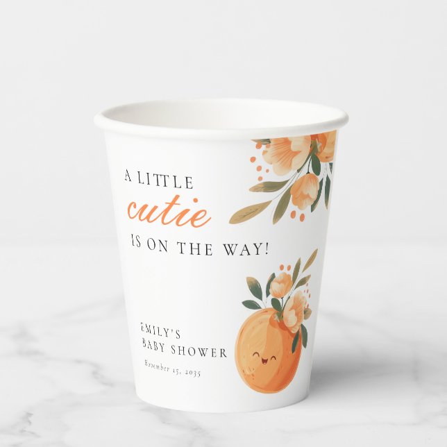 A Little Cutie Is On The Way Citrus Baby Shower Paper Cups (Front)