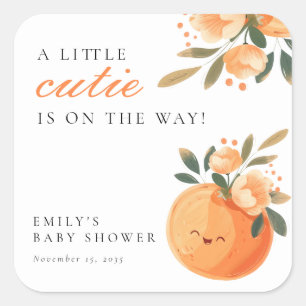 A Little Cutie Is On The Way Citrus Baby Shower Square Sticker