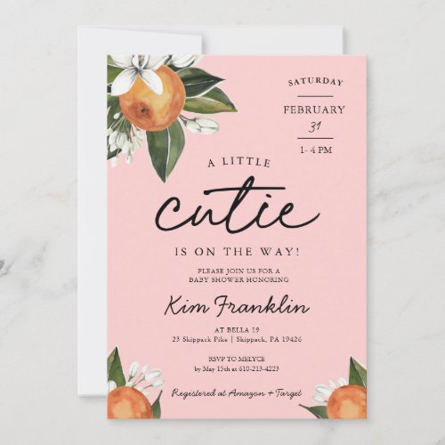A Little Cutie is on the Way Clementine Orange Inv Invitation