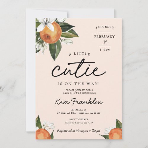 A Little Cutie is on the Way Clementine Orange Invitation