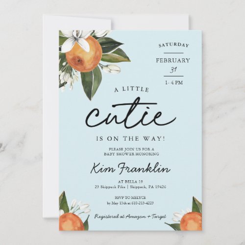 A Little Cutie is on the Way Clementine Orange Invitation