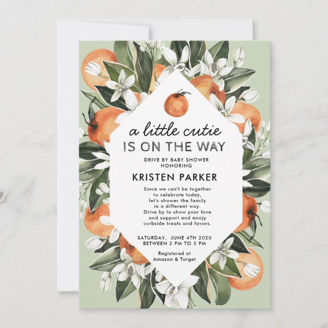 A Little Cutie is on the Way Drive By Baby Shower  Invitation (Front)