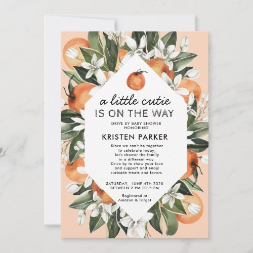 A Little Cutie is on the Way Drive By Baby Shower Invitation