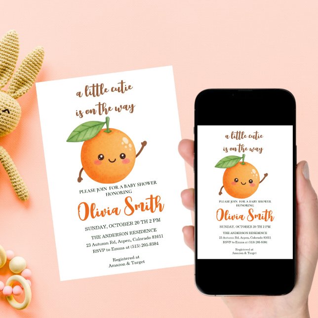 a little Cutie is on the Way,Funny Orange Invitation (Creator Uploaded)