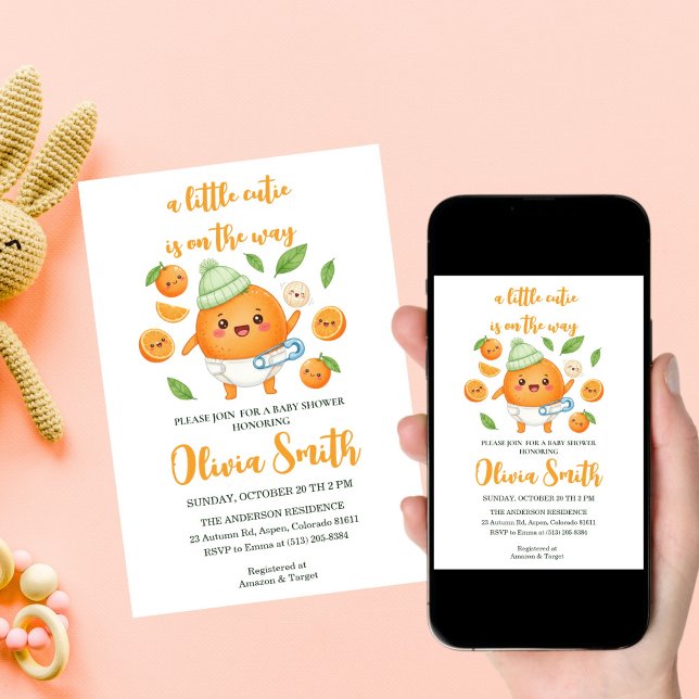 a little Cutie is on the Way,Funny Orange Invitation (Creator Uploaded)