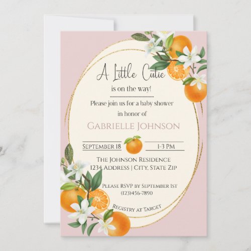 A Little Cutie is on the way girl baby shower Invitation