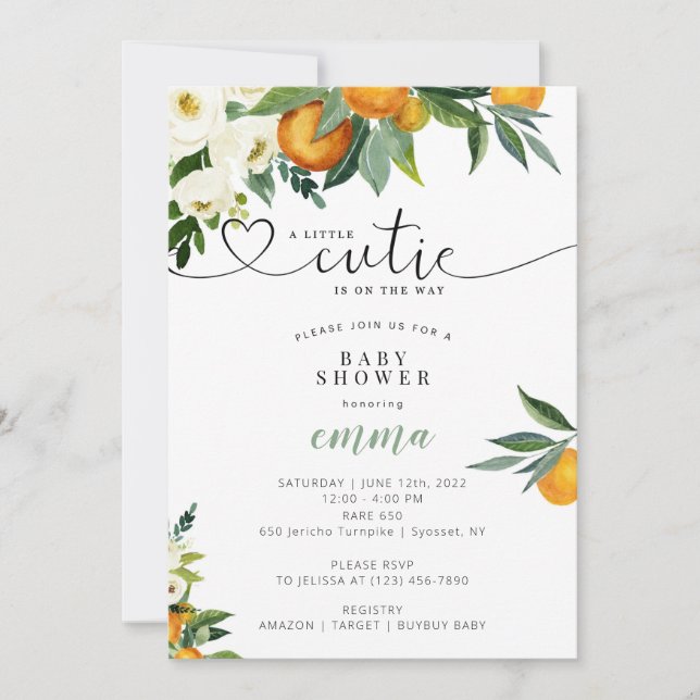 A Little Cutie Is On The Way Invitation (Front)