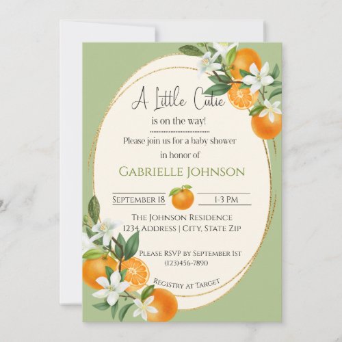 A Little Cutie is on the way neutral baby shower Invitation