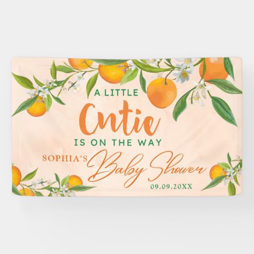 A Little Cutie Is On The Way Orange Baby Shower Banner
