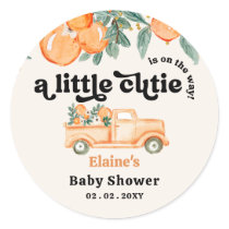 A Little Cutie Is On The Way Orange Baby Shower  Classic Round Sticker