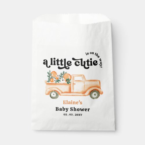 A Little Cutie Is On The Way Orange Baby Shower  Favor Bag